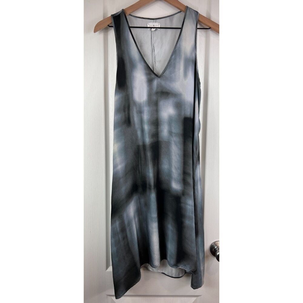 Lou & Grey Blue Black Gray Print Cupro Rayon Blend Sleeveless Dress Women's S